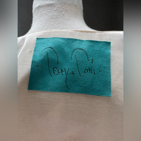 Vintage gorgeous teal suede gold silver painted jacket top belt XS Terry & Toni - Picture 13 of 13